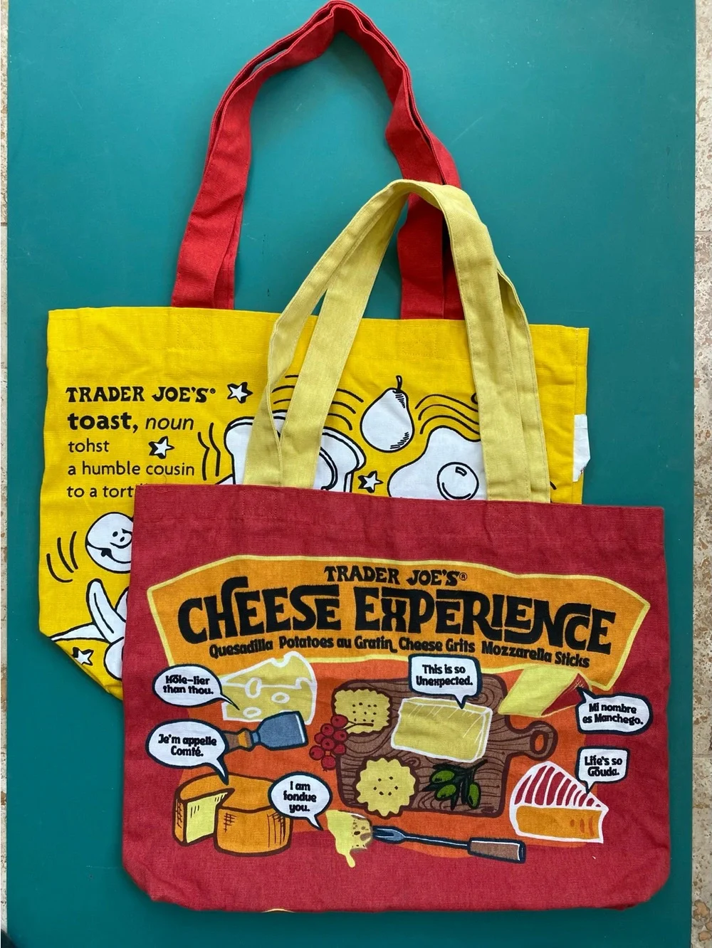 (2) Trader Joe’s Cloth Tote bags: Cheese Adventures & Waffles Toast Milk - Picture 11 of 13